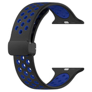 For Apple Watch Series 9 41mm Magnetic Buckle Silicone Watch Band(Black Blue)