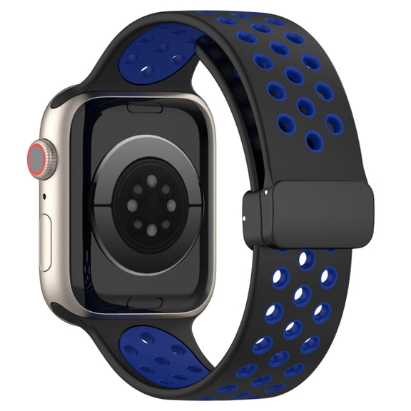 For Apple Watch Series 9 41mm Magnetic Buckle Silicone Watch Band(Black Blue)