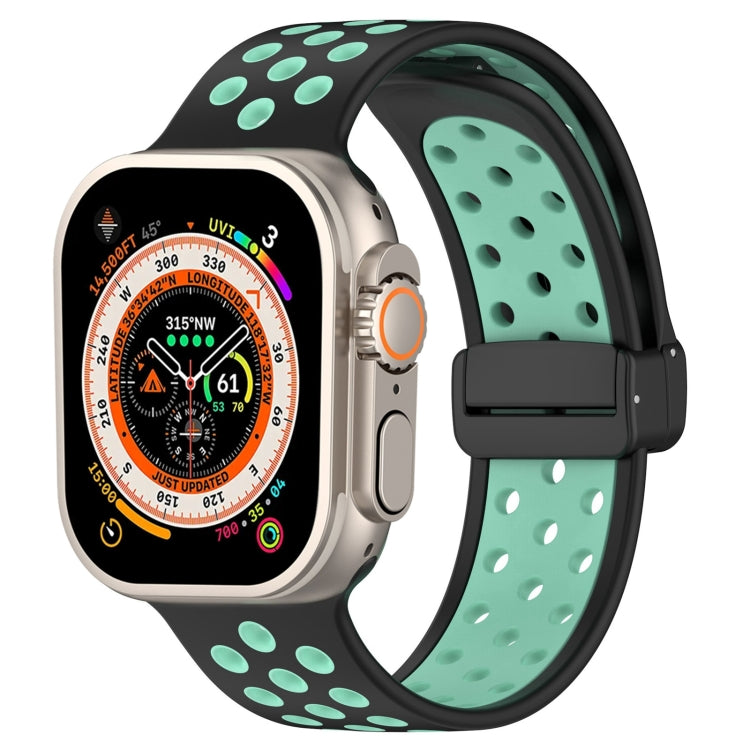 For Apple Watch Series 9 41mm Magnetic Buckle Silicone Watch Band(Black Cyan) - Watch Bands by PMC TechLife | Online Shopping South Africa | PMC TechLife