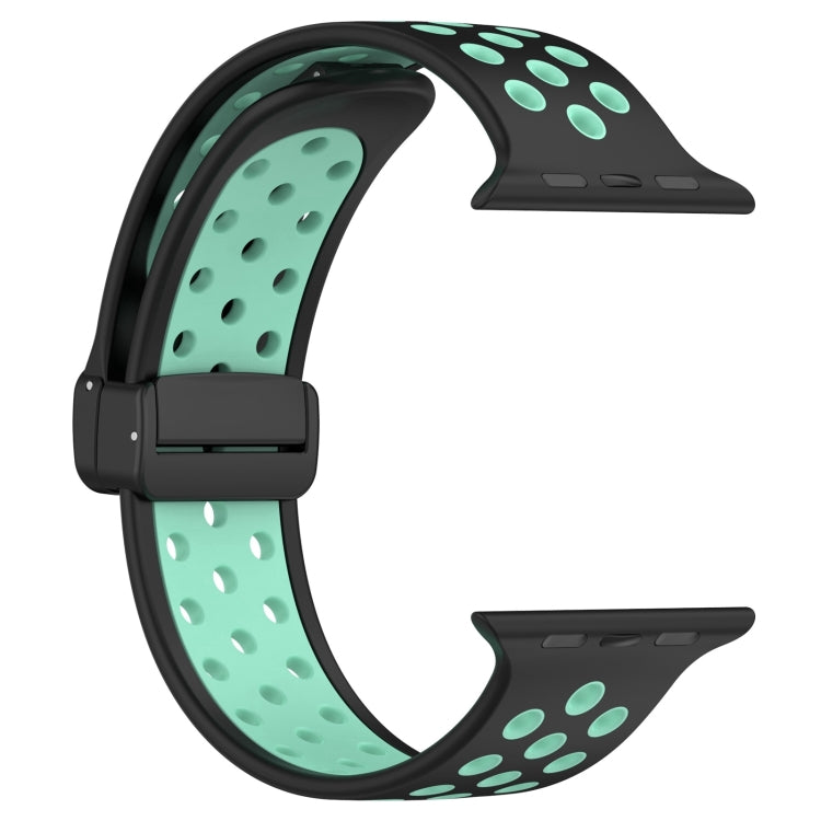 For Apple Watch Series 9 41mm Magnetic Buckle Silicone Watch Band(Black Cyan) - Watch Bands by PMC TechLife | Online Shopping South Africa | PMC TechLife