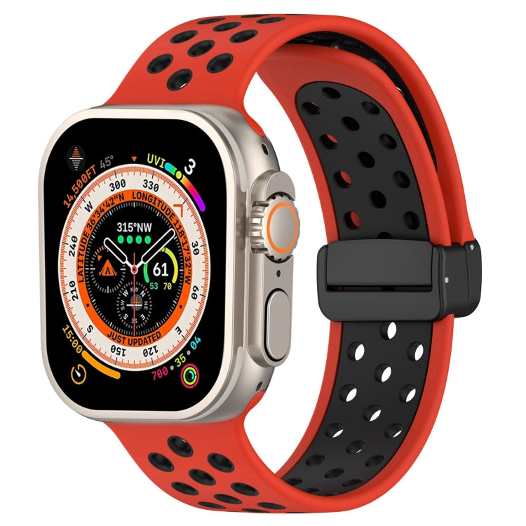 For Apple Watch Series 9 41mm Magnetic Buckle Silicone Watch Band(Red Black) - Watch Bands by PMC TechLife | Online Shopping South Africa | PMC TechLife