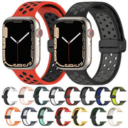 For Apple Watch SE 44mm Magnetic Buckle Silicone Watch Band(Red Black)