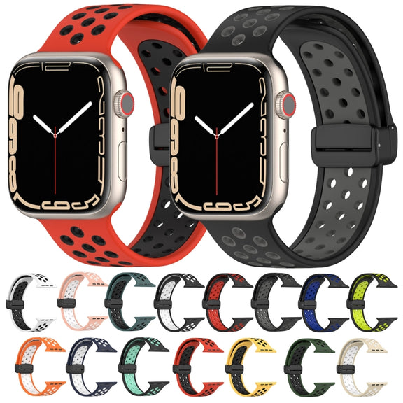 For Apple Watch 2 42mm Magnetic Buckle Silicone Watch Band(Black Limes)