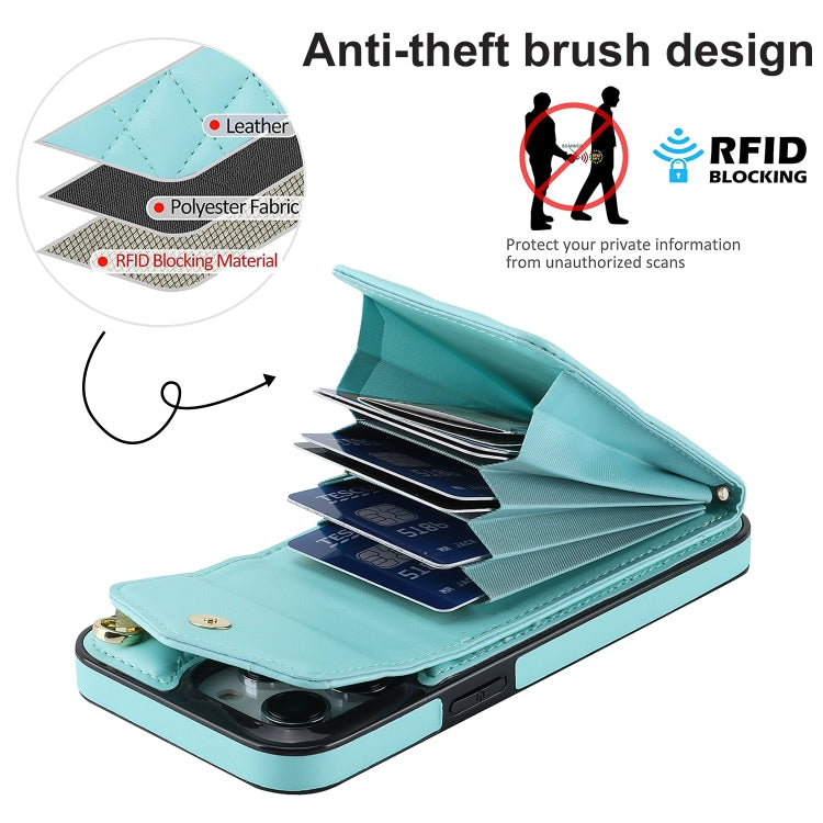 For iPhone 15 Pro Max Rhombic Texture Card Bag Phone Case with Long Lanyard(Mint Green) - free shipping - PMC TechLife - Order now!