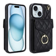 For iPhone 15 Plus Rhombic Texture Card Bag Phone Case with Long Lanyard(Black) - iPhone 15 Plus Cases by PMC TechLife | Online Shopping South Africa | PMC TechLife | Buy Now Pay Later Mobicred
