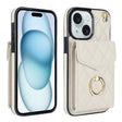 For iPhone 15 Plus Rhombic Texture Card Bag Phone Case with Long Lanyard(White) - iPhone 15 Plus Cases by PMC TechLife | Online Shopping South Africa | PMC TechLife | Buy Now Pay Later Mobicred