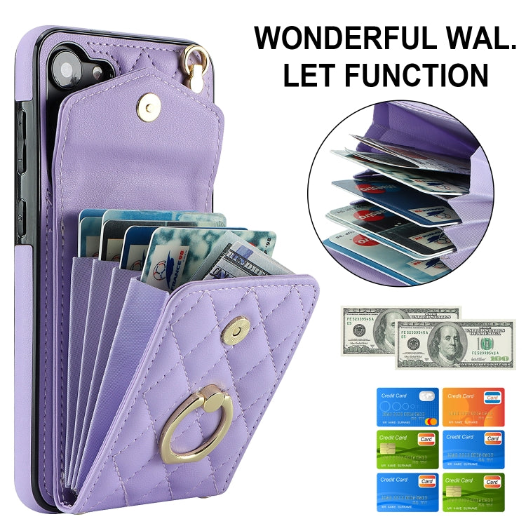 For Samsung Galaxy A54 5G Rhombic Texture Card Bag Phone Case with Long Lanyard(Light Purple) - free shipping - PMC TechLife - Order now!