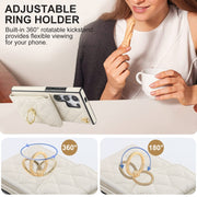 For Samsung Galaxy S24 Ultra 5G Rhombic Texture Card Bag Phone Case with Long Lanyard(White)