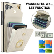 For Samsung Galaxy S24 Ultra 5G Rhombic Texture Card Bag Phone Case with Long Lanyard(White)