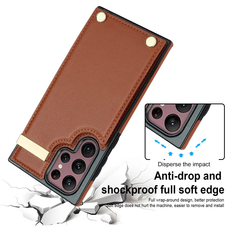 For Samsung Galaxy S22 Ultra 5G Metal Buckle Card Slots Phone Case(Brown) - free shipping - PMC TechLife - Order now!