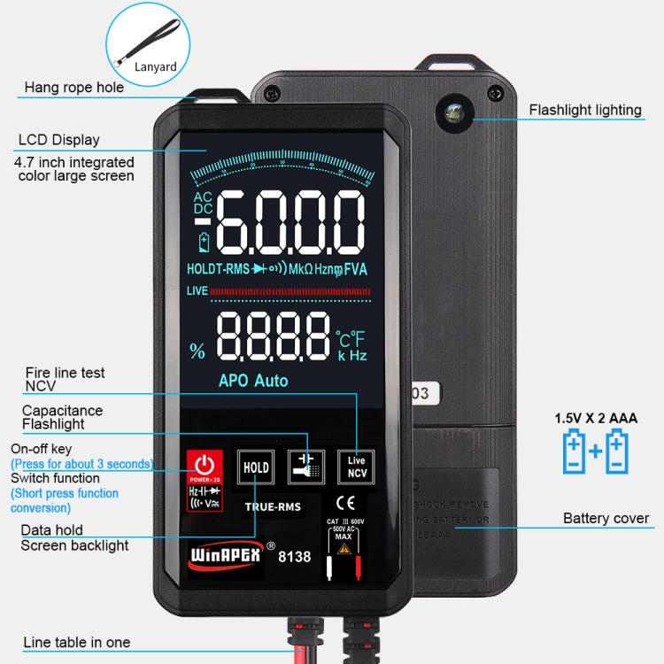 WinAPEX Smart Touch Screen Digital Multimeter, Model:8138 - Digital Multimeter by WinAPEX | Online Shopping South Africa | PMC Jewellery | Buy Now Pay Later Mobicred