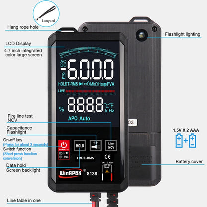 WinAPEX Smart Touch Screen Digital Multimeter, Model:8138 - Digital Multimeter by WinAPEX | Online Shopping South Africa | PMC Jewellery | Buy Now Pay Later Mobicred