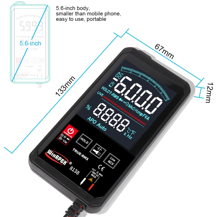WinAPEX Smart Touch Screen Digital Multimeter, Model:8138 - Digital Multimeter by WinAPEX | Online Shopping South Africa | PMC Jewellery | Buy Now Pay Later Mobicred