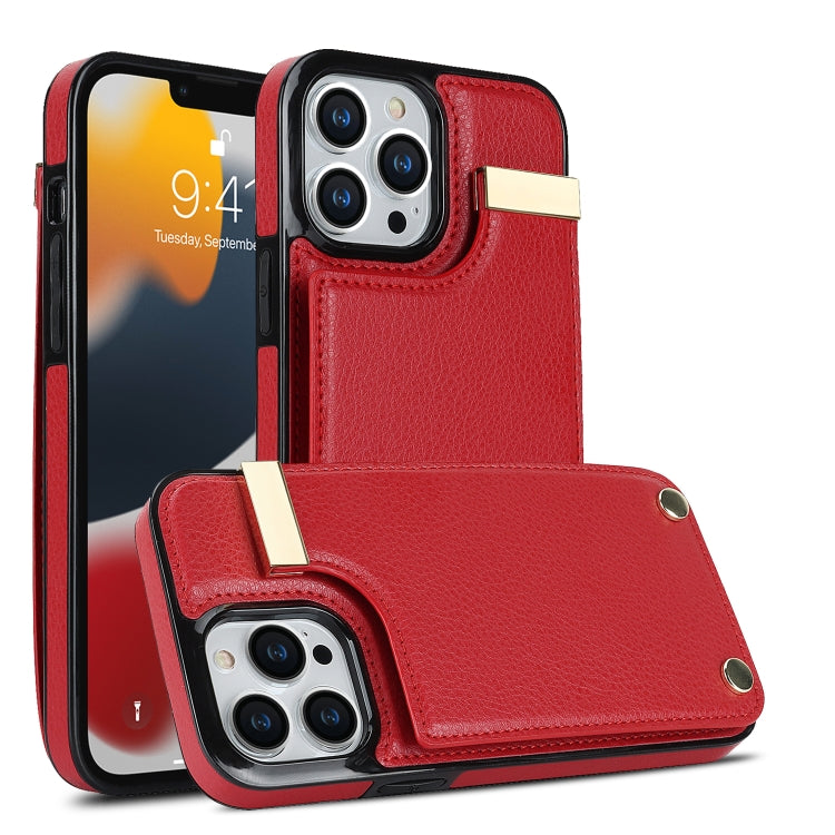 For iPhone 14 Pro Max Metal Buckle Card Slots Phone Case(Red) - free shipping - PMC TechLife - Order now!