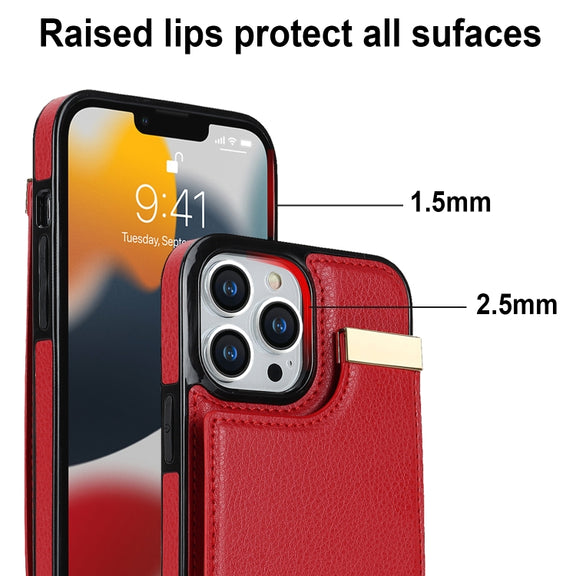 For iPhone 14 Pro Max Metal Buckle Card Slots Phone Case(Red)