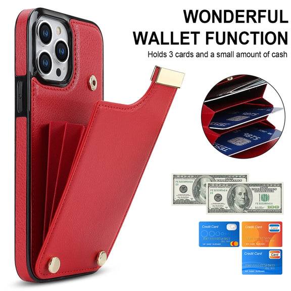 For iPhone 14 Pro Max Metal Buckle Card Slots Phone Case(Red)