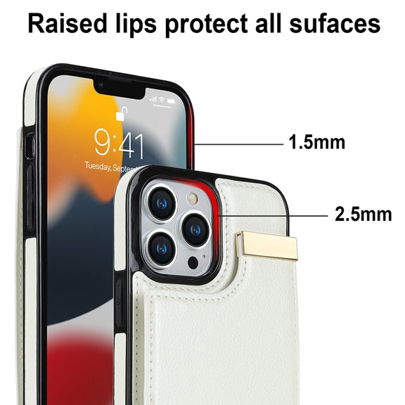 For iPhone 13 Pro Max Metal Buckle Card Slots Phone Case(White)