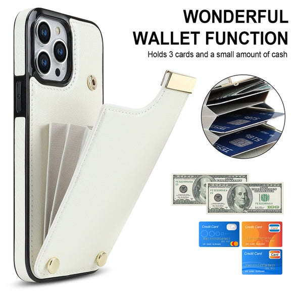 For iPhone 13 Pro Max Metal Buckle Card Slots Phone Case(White)