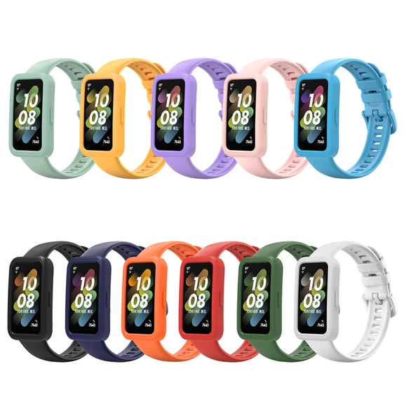 For Huawei Band 8 Silicone Protective Case + Silicone Watch Band Kit(Black)