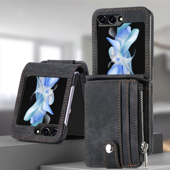 For Samsung Galaxy Z Flip5 Skin-feel PU Zipper Wallet Phone Case(Black)