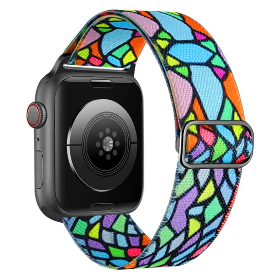 For Apple Watch SE 2023 44mm Painted Pattern Nylon Replacement Watch Band(Geometric Rainbow)