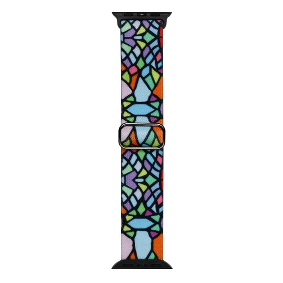 For Apple Watch SE 2023 44mm Painted Pattern Nylon Replacement Watch Band(Geometric Rainbow)