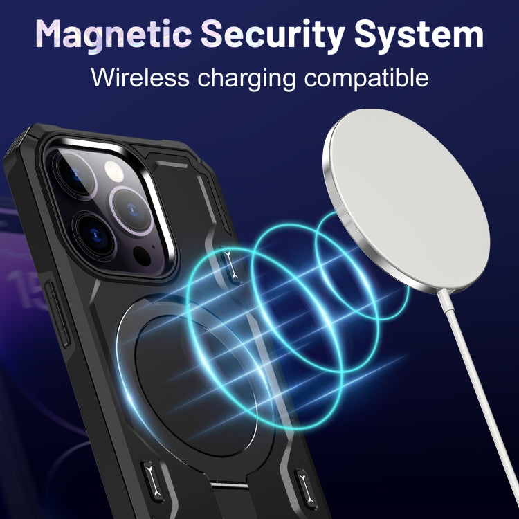 For iPhone 14 Pro Patronus MagSafe Magnetic Holder Phone Case(Black)