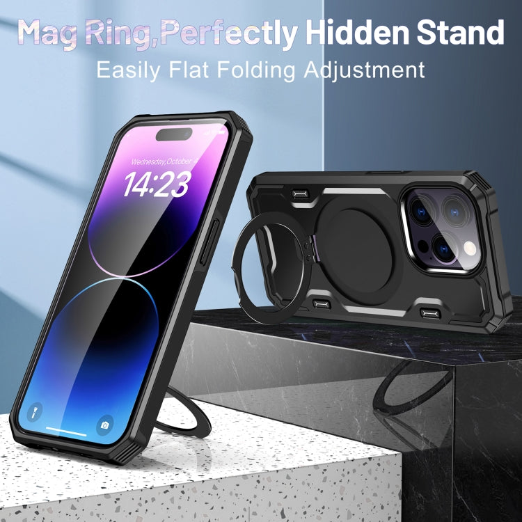 For iPhone 14 Pro Patronus MagSafe Magnetic Holder Phone Case(Black)
