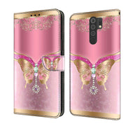 For Xiaomi Redmi 9 Crystal 3D Shockproof Protective Leather Phone Case(Pink Bottom Butterfly)