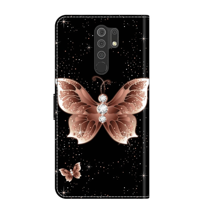 For Xiaomi Redmi 9 Crystal 3D Shockproof Protective Leather Phone Case(Pink Diamond Butterfly)