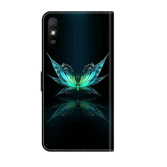 For Xiaomi Redmi 9A Crystal 3D Shockproof Protective Leather Phone Case(Reflection Dutterfly)