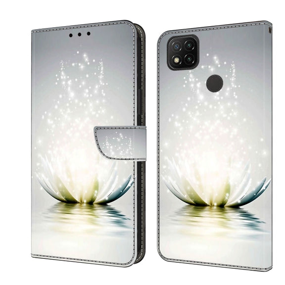 For Xiaomi Redmi 9C Crystal 3D Shockproof Protective Leather Phone Case(Light Lotus)