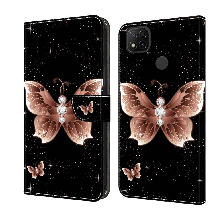 For Xiaomi Redmi 9C Crystal 3D Shockproof Protective Leather Phone Case(Pink Diamond Butterfly)
