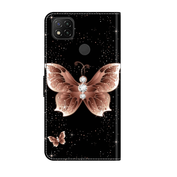 For Xiaomi Redmi 9C Crystal 3D Shockproof Protective Leather Phone Case(Pink Diamond Butterfly)