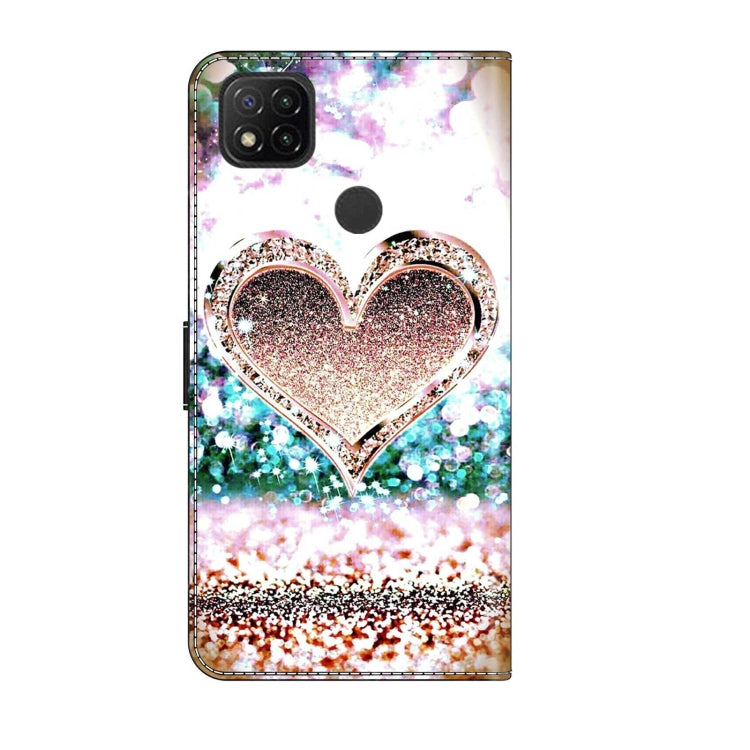 For Xiaomi Redmi 9C Crystal 3D Shockproof Protective Leather Phone Case(Pink Diamond Heart)