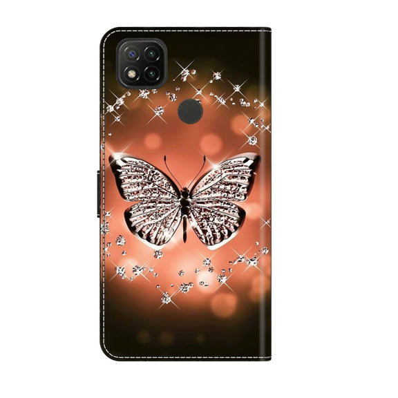 For Xiaomi Redmi 9C Crystal 3D Shockproof Protective Leather Phone Case(Crystal Butterfly)