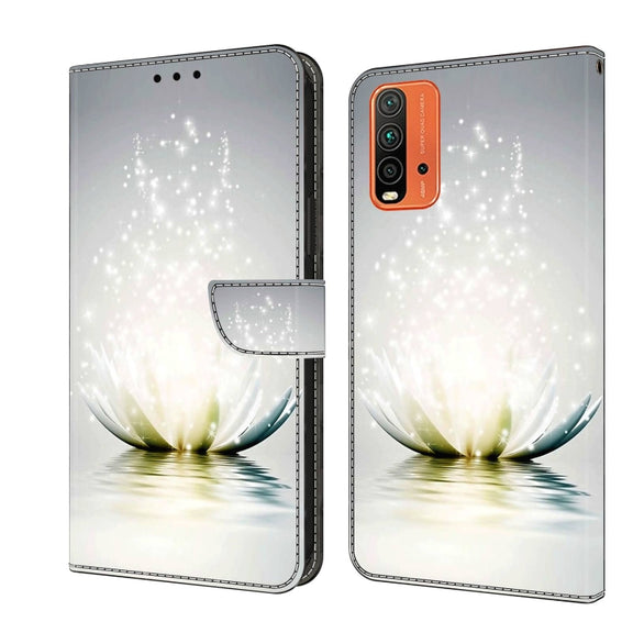 For Xiaomi Redmi 9T Crystal 3D Shockproof Protective Leather Phone Case(Light Lotus)