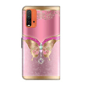 For Xiaomi Redmi 9T Crystal 3D Shockproof Protective Leather Phone Case(Pink Bottom Butterfly)