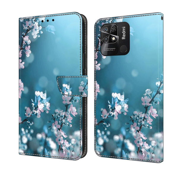 For Xiaomi Redmi 10C Crystal 3D Shockproof Protective Leather Phone Case(Plum Flower)