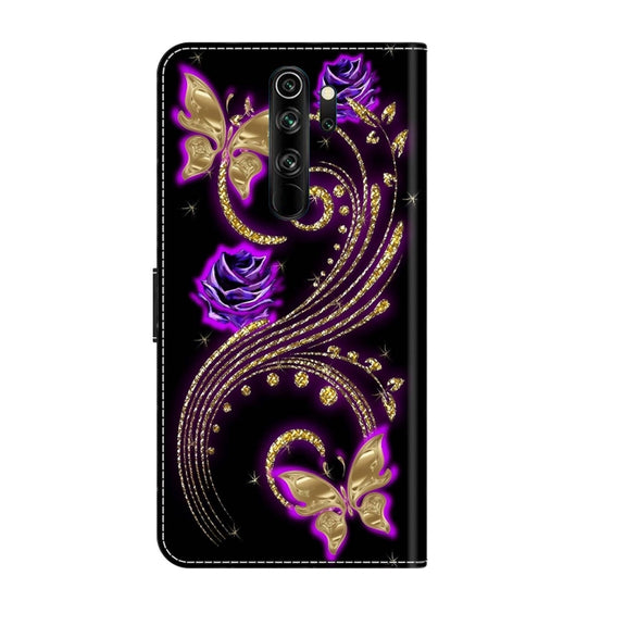 For Xiaomi Redmi Note 8 Pro Crystal 3D Shockproof Protective Leather Phone Case(Purple Flower Butterfly)