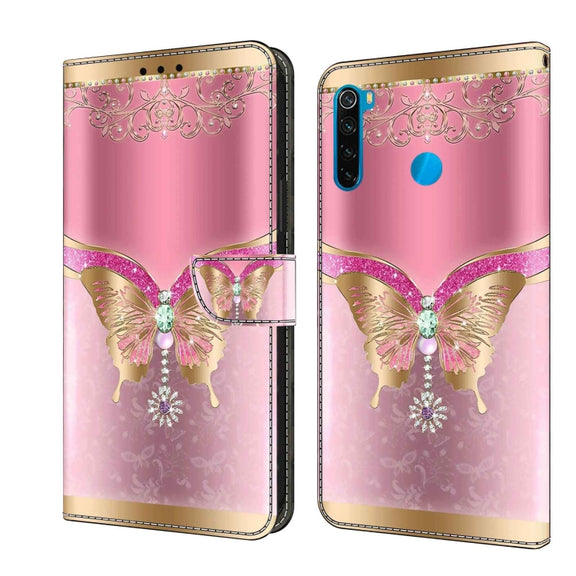 For Xiaomi Redmi Note 8T Crystal 3D Shockproof Protective Leather Phone Case(Pink Bottom Butterfly)