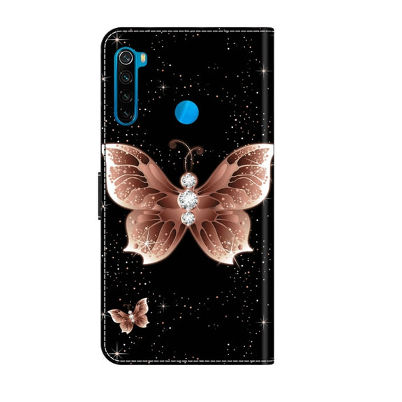 For Xiaomi Redmi Note 8T Crystal 3D Shockproof Protective Leather Phone Case(Pink Diamond Butterfly)
