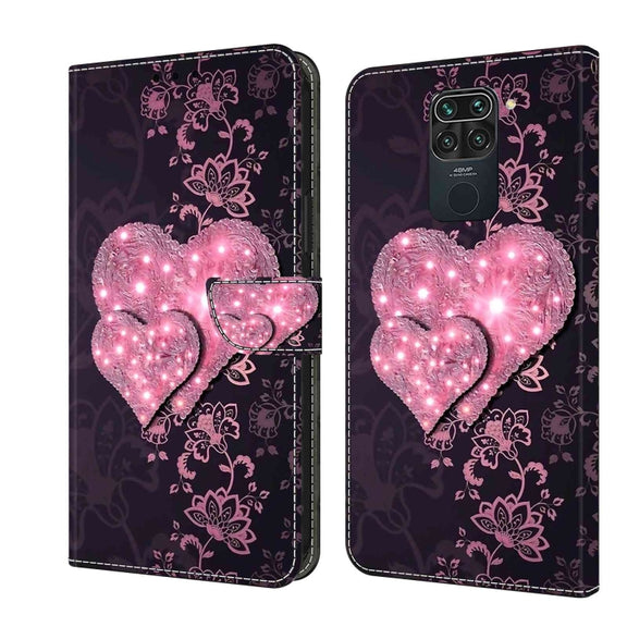 For Xiaomi Redmi Note 9 Crystal 3D Shockproof Protective Leather Phone Case(Lace Love)