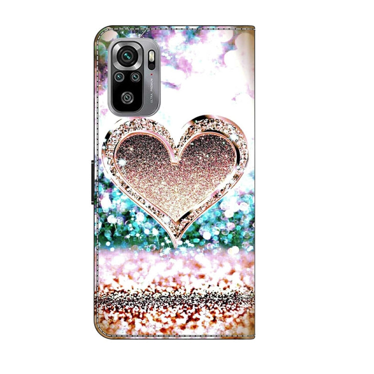 For Xiaomi Redmi Note 10 4G Crystal 3D Shockproof Protective Leather Phone Case(Pink Diamond Heart)