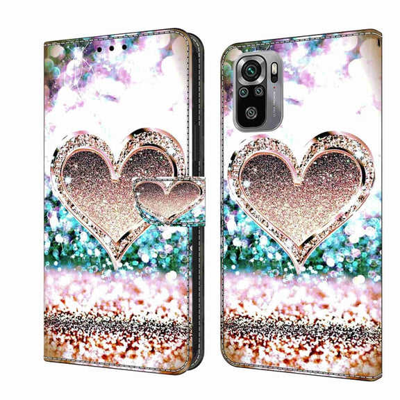 For Xiaomi Redmi Note 10 4G Crystal 3D Shockproof Protective Leather Phone Case(Pink Diamond Heart)