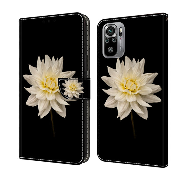 For Xiaomi Redmi Note 10 4G Crystal 3D Shockproof Protective Leather Phone Case(White Flower)
