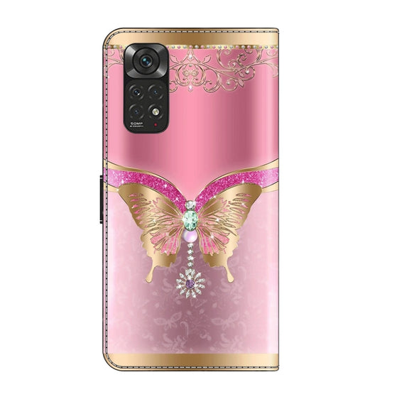 For Xiaomi Redmi Note 11 Global Crystal 3D Shockproof Protective Leather Phone Case(Pink Bottom Butterfly)