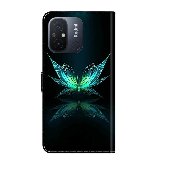 For Xiaomi Redmi 11A 4G / Redmi 12C Global Crystal 3D Shockproof Protective Leather Phone Case(Reflection Dutterfly)