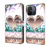 For Xiaomi Redmi 11A 4G / Redmi 12C Global Crystal 3D Shockproof Protective Leather Phone Case(Pink Diamond Heart)