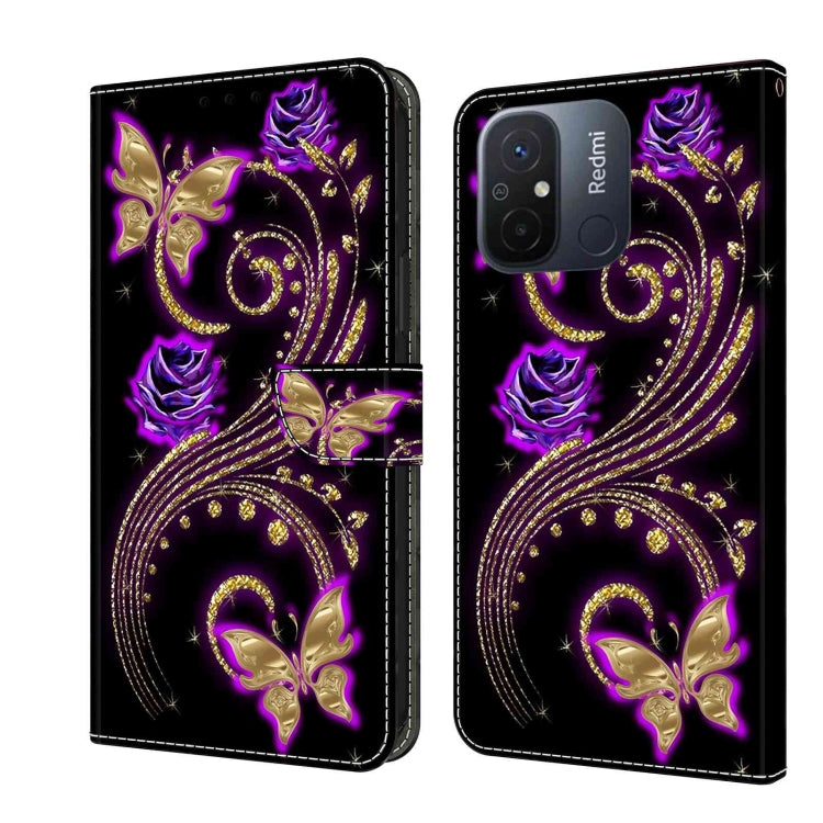For Xiaomi Redmi 11A 4G / Redmi 12C Global Crystal 3D Shockproof Protective Leather Phone Case(Purple Flower Butterfly) - free shipping - PMC TechLife - Order now!